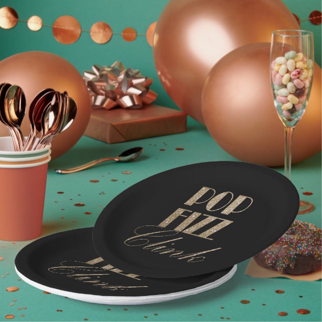 Assiettes En Carton Gatsby party Gold et Black Pop Fizz Clink (Multi)