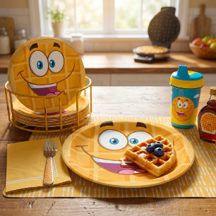 Assiettes En Carton Gaufre joyeuse Kawaii Nourriture de petit-déjeuner