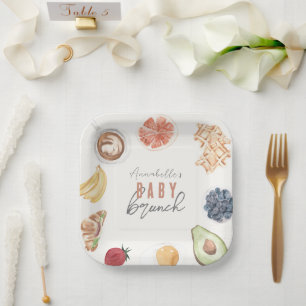 Assiettes En Carton gaufres Café Fruits Aquarelle Bébé Brunch