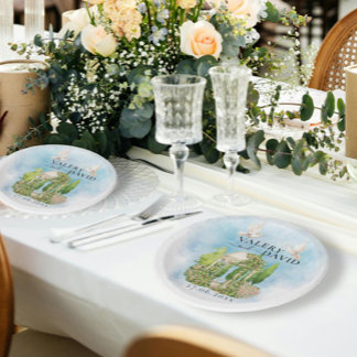 Assiettes En Carton Gazebo élégant | fleurs colombes Mariage Luxe