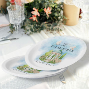 Assiettes En Carton Gazebo élégant fleurs colombes Mariage Luxe