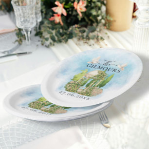 Assiettes En Carton Gazebo élégant fleurs colombes Mariage Luxe