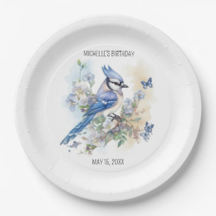 Assiettes En Carton Geai bleu Fleurs de printemps Fête d'anniversaire