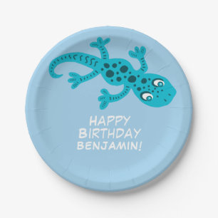 Assiettes En Carton Gecko Lizard Blue Nom personnalisé Anniversaire de