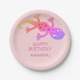 Assiettes En Carton Gecko Lizard Rainbow Nom personnalisé Anniversaire