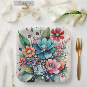 Assiettes En Carton Gemmes Fleurs De Glam Et Bijoux Étincelants