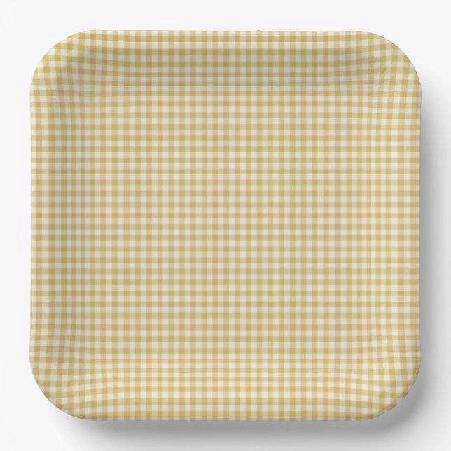 Assiettes En Carton Gender Neutral Yellow Gingham Paper Plate (Recto)