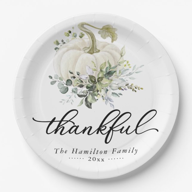 Assiettes En Carton Généreuse verdure Citrouille blanc Thanksgiving (Devant)
