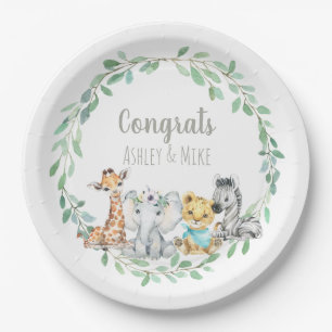 Assiettes En Carton Genre Neutre Jungle Safari Verdure Bébé Animal