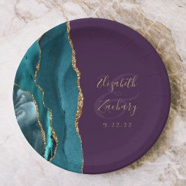 Assiettes En Carton Géode Agate Turquoise Gold Purple Mariage