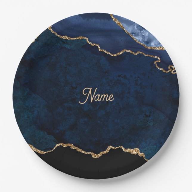 Assiettes En Carton Geode Blue Gilded (Devant)