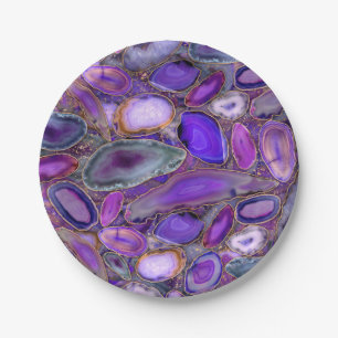 Assiettes En Carton Geodes cristal motif - violet et violet