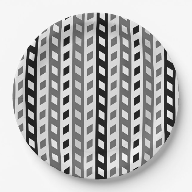 Assiettes En Carton Geometric Design, gray, black, white, (Devant)