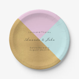 Assiettes En Carton Géométrie Personnalisé Tiffany Mariage d'or rose