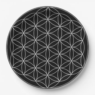 Assiettes En Carton Géométrie sacrée : Fleur de vie Noir & Blanc