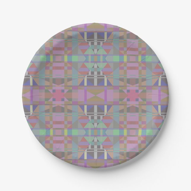 Assiettes En Carton Géométrique vert violet rose (Devant)