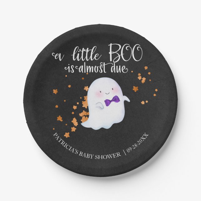 Assiettes En Carton Ghost Halloween Little Boo Boo Baby shower garçon (Devant)