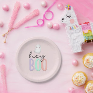Assiettes En Carton Ghost Hey Boo Pastel Pink Halloween Anniversaire