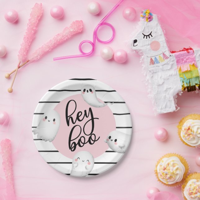 Assiettes En Carton Ghost Hey Boo Pastel Pink Halloween Anniversaire (Fête)