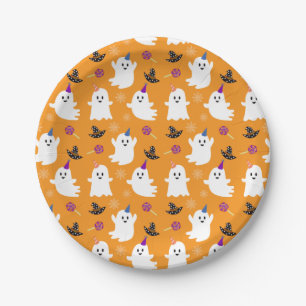 Assiettes En Carton Ghost Orange Motif Halloween fête d'anniversaire e