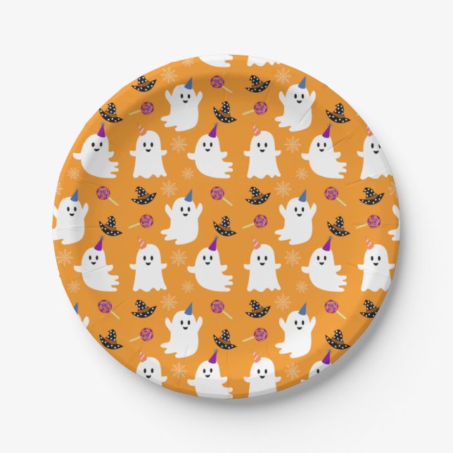 Assiettes En Carton Ghost Orange Motif Halloween fête d'anniversaire e (Devant)