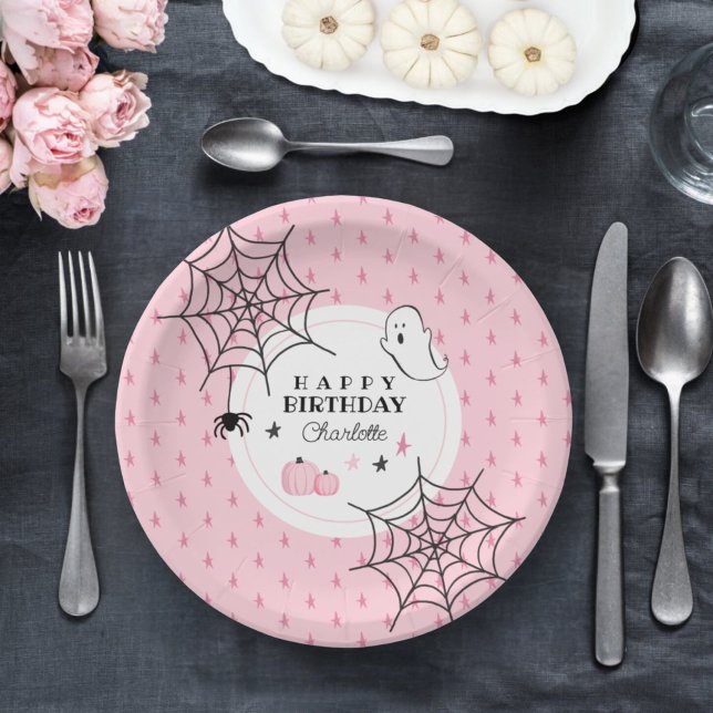 Assiettes En Carton Ghost Rose Halloween Joyeux Nom d'anniversaire gât (Créateur téléchargé)