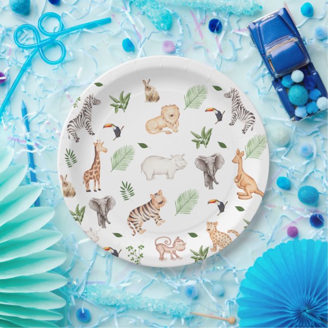 Assiettes En Carton gibier Animal With Jungle Tree (Fête)