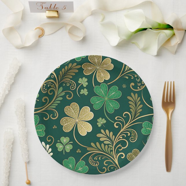 Assiettes En Carton Gilded Clover Flourish (Mariage)