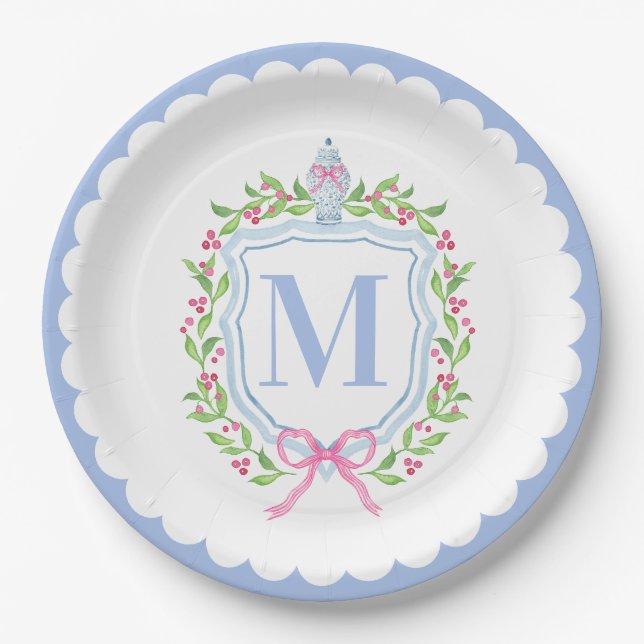 Assiettes En Carton Ginger Jar & Berries de Noël Monogram Scallopé (Devant)