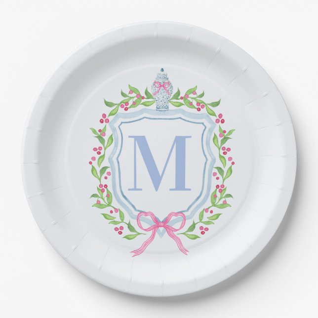 Assiettes En Carton Ginger Jar & Christmas Berries Monogramme (Devant)