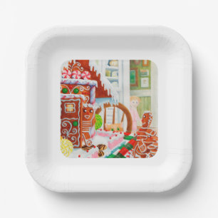 Assiettes En Carton GINGERBREAD SURPRISE 7" Plaques de papier Carré