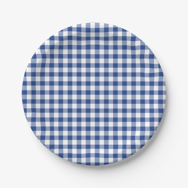 Assiettes En Carton Gingham Classique Bleu Vrai (Devant)