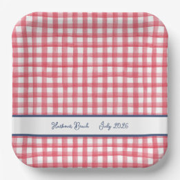 Assiettes En Carton Gingham Rouge d'Été, Carreaux du 4 Juillet