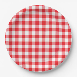 Assiettes En Carton Gingham rouge vif de campagne