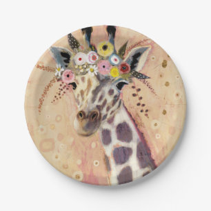 Assiettes En Carton Girafe de Klimt   orné en fleurs