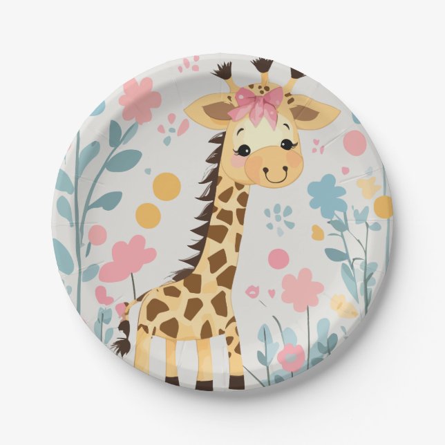 Assiettes En Carton girafe floral (Devant)