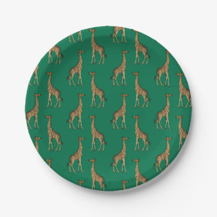 Assiettes En Carton Girafe Mammalian Émeraude Green Wild Animal Afric