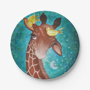 Assiettes En Carton Girafe mignonne avec des oiseaux