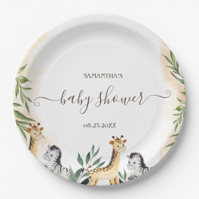 Assiettes En Carton Girafe Mignonne, Zèbre Quitte la Fête de Naissance (Devant)