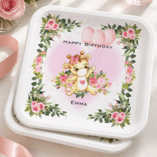 Assiettes En Carton Girafe nouveau-né   Anniversaire personnalisé