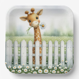 Assiettes En Carton Girafe nouveau-né avec pâquerette 