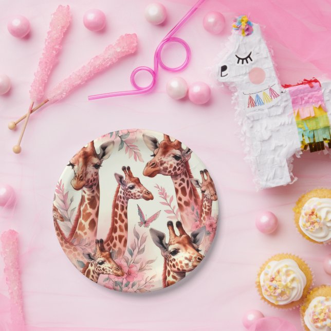 Assiettes En Carton Giraffe à l'aquarelle (Fête)
