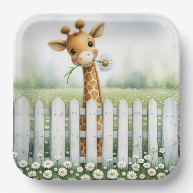 Assiettes En Carton Giraffe Bébé Avec Marguerite (Recto)