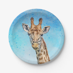 Assiettes En Carton Giraffe curieuse avec Ciel de Confetti Bleu