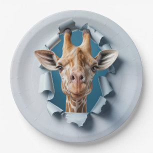Assiettes En Carton Giraffe d'anniversaire à la recherche à travers un