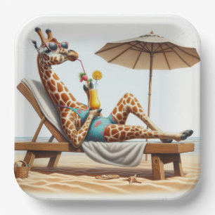 Assiettes En Carton Giraffe De Plage Boire Un Cocktail