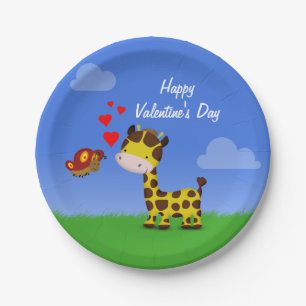 Assiettes En Carton Giraffe et papillon Saint-Valentin