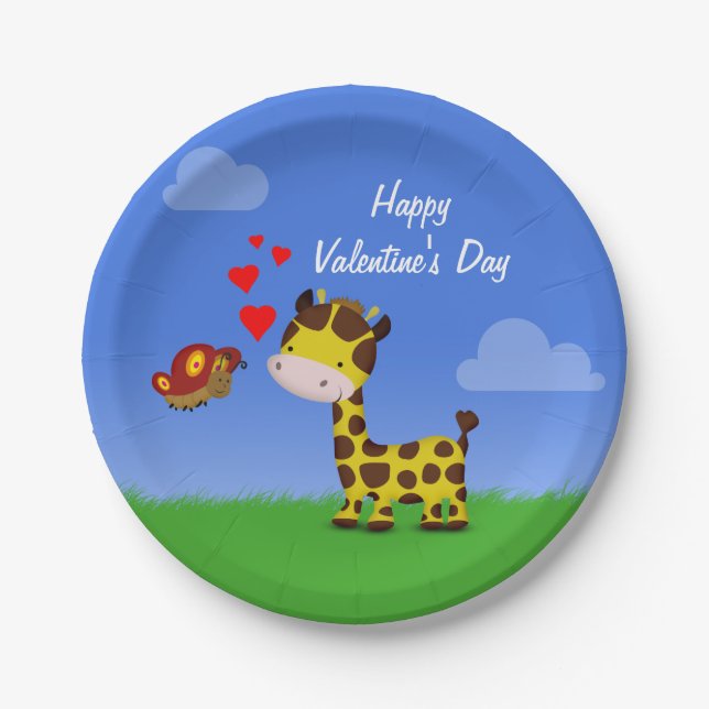 Assiettes En Carton Giraffe et papillon Saint-Valentin (Devant)