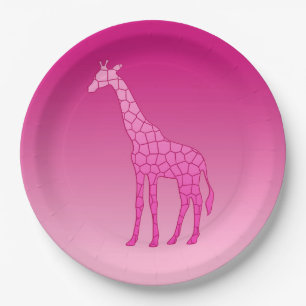Assiettes En Carton Giraffe géométrique moderne, Fuchsia et rose clair