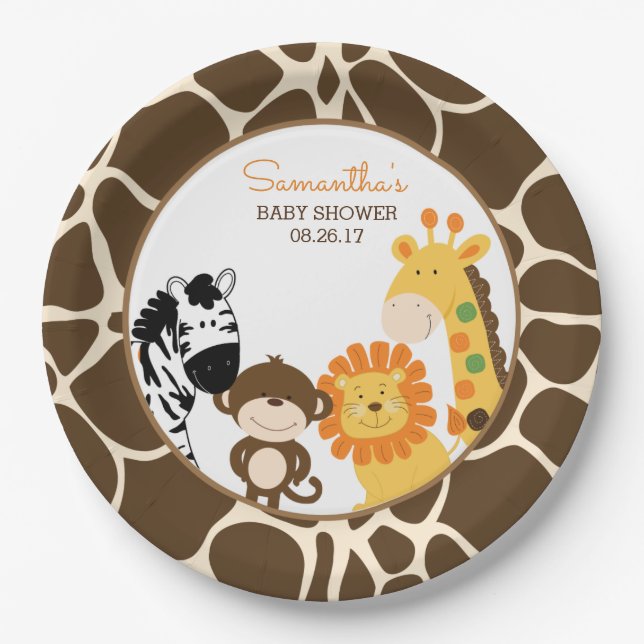 Assiettes En Carton Giraffe Imprimer Jungle Safari Animaux Plaques en  (Devant)